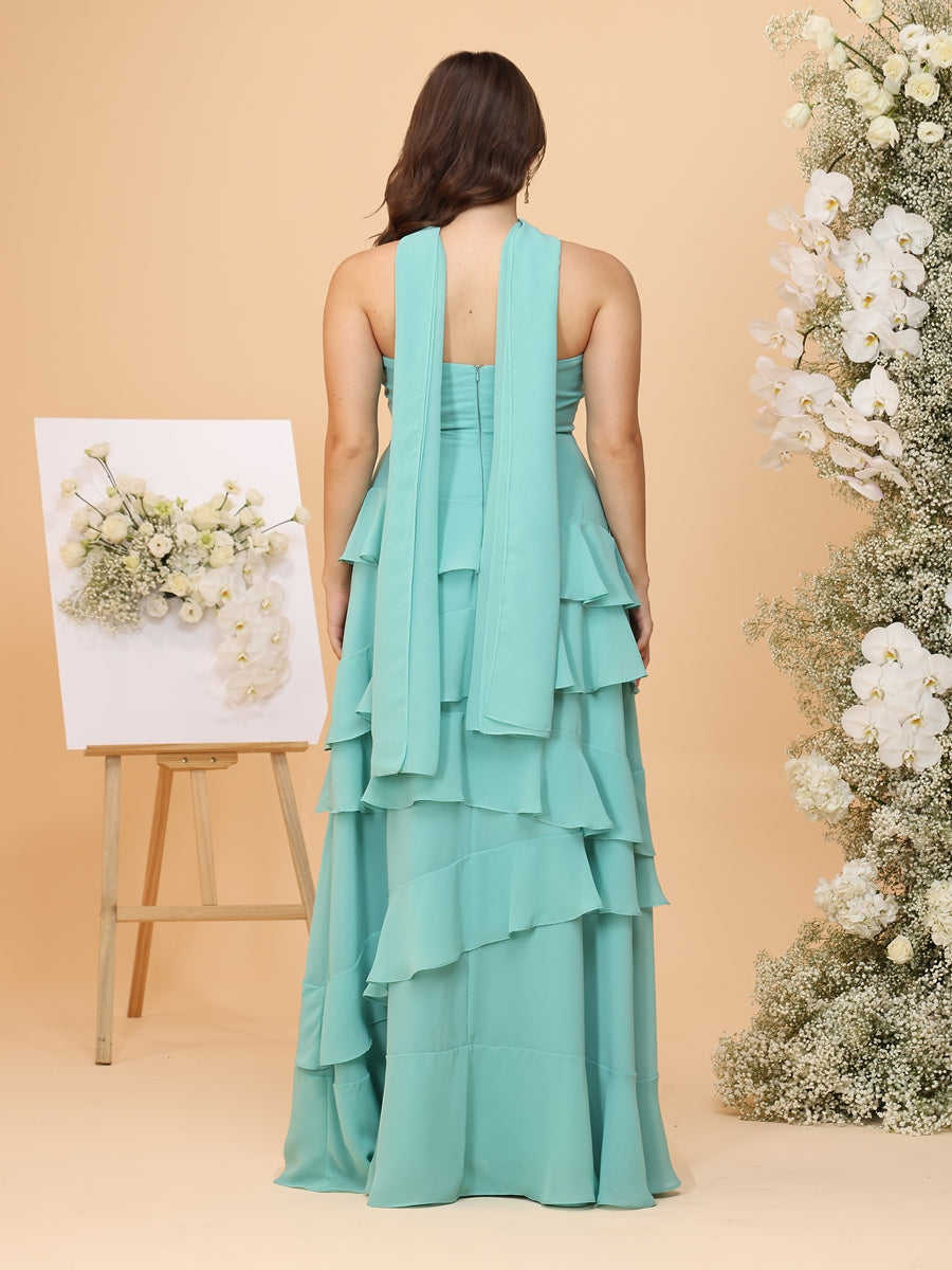 A-Line/Princess Sweetheart Sleeveless Plus Size Bridesmaid Dresses with Ruffles & Watteau Train