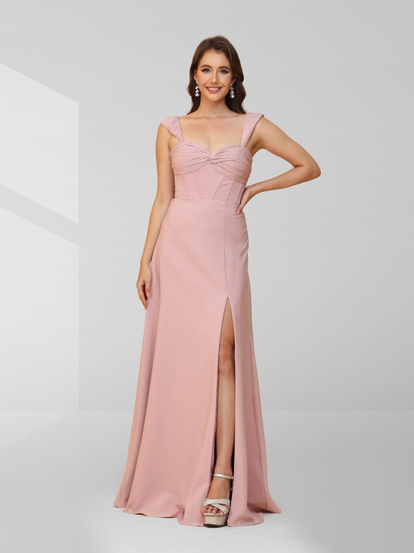 A-Line/Princess Sweetheart Floor-Length Evening Dresses with Corset & Split Side