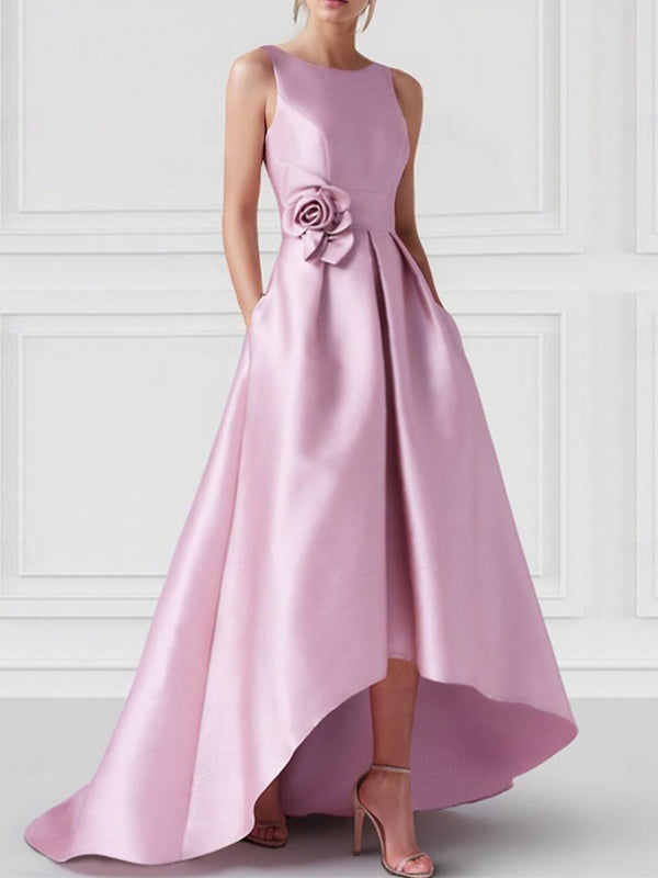 A-Line Boat Neck Wedding Guest Cocktail Dresses Sleeveless Floor-Length Party Dress with Pocket