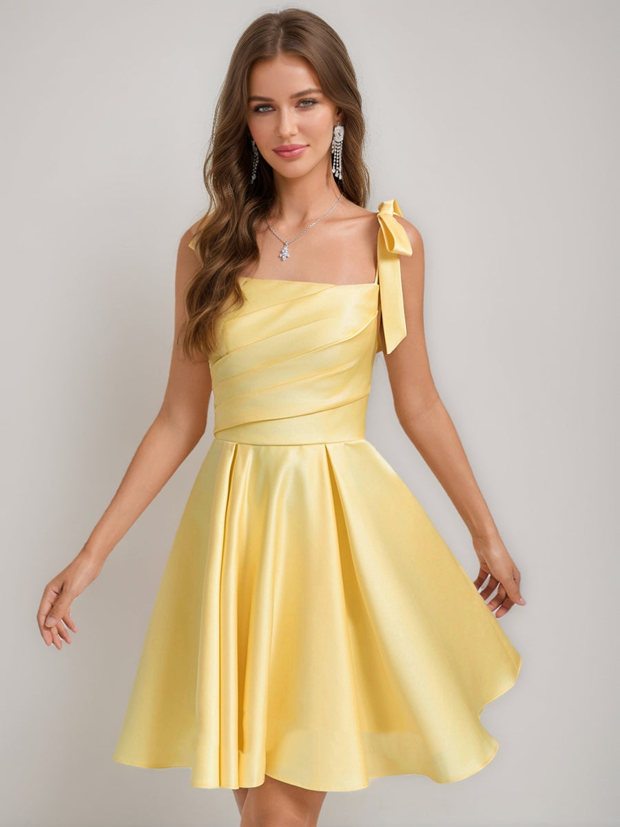 A-Line/Princess Square Pleated Mini Dresses Short Homecoming Dresses w ...