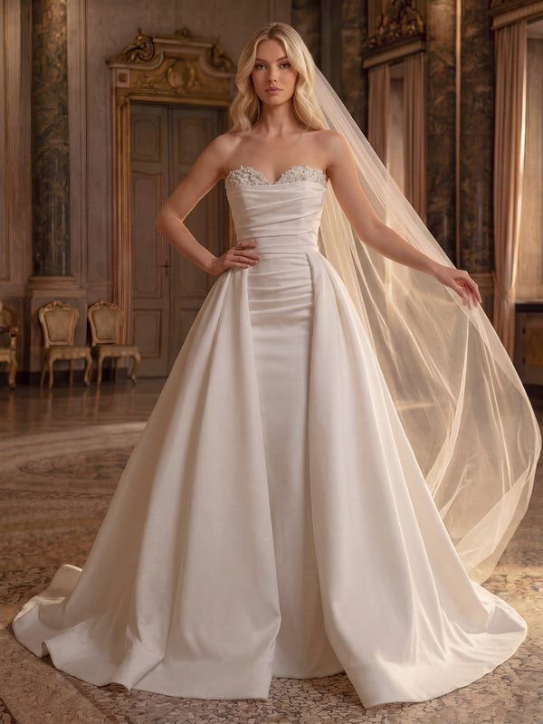 A-Line/Princess Wedding Dresses Sweetheart Sleeveless Sweep Train Satin Dresses With Pleats/Lace/Back Zipper