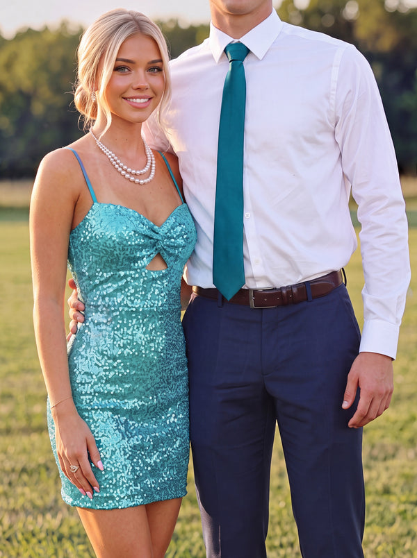 Sheath/Column Homecoming Dresses Bodycon Party Dresses Spaghetti Straps Sleeveless Sequin Short/Mini With Cutouts/Back Bow Straps