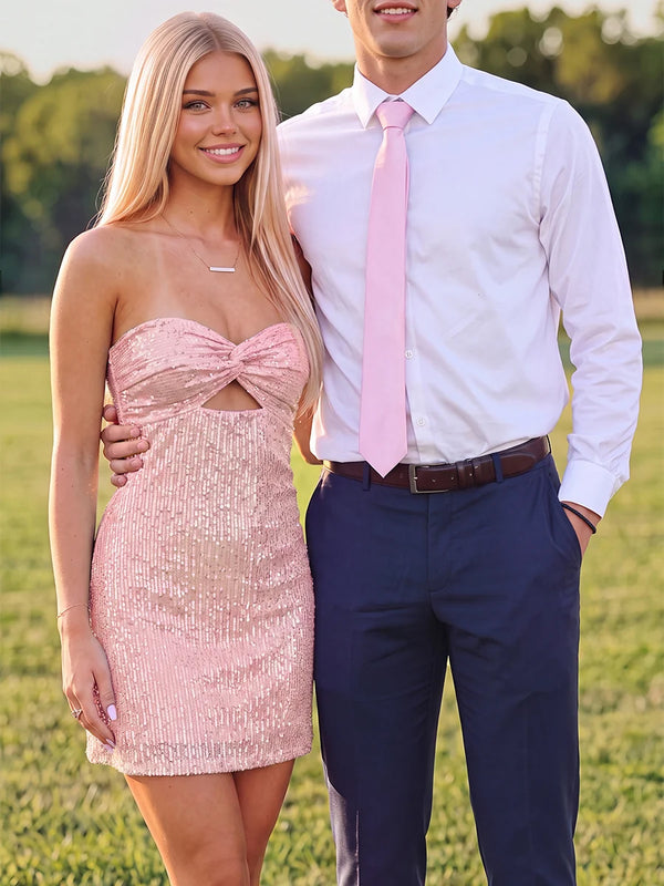 Sheath/Column Homecoming Dresses Party Dresses Strapless Sleeveless Short/Mini Sequin Dresses Bodycon Party Dresses With Cutouts/Back Zipper