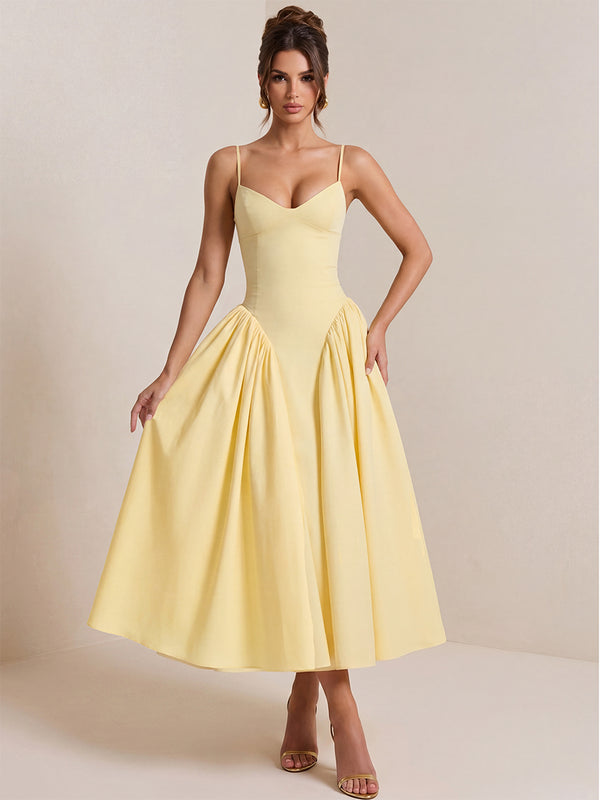 A-Line/Princess Cocktail Dresses Satin Spaghetti Straps Sleeveless Knee-Length Wedding Guest Dresses With Pleats/Back Lace-Up