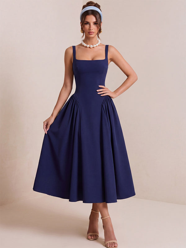 A-Line/Princess Cocktail Dresses Spandex Square Neck Sleeveless Knee-Length Wedding Guest Dresses With Pleats/Back Zipper
