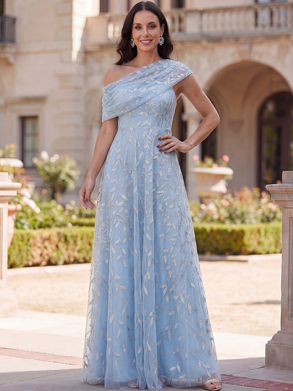A-Line/Princess Mother of the Bride Dresses Formal Dresses One-Shoulder Sleeveless Floor-Length Floral Dresses With Pleats&Back Zipper