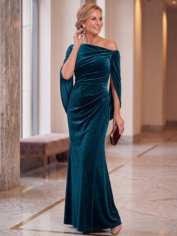 Sheath/Column Mother Of The Bride Dresses Elegant Velvet Dresses One-Shoulder Sleeveless Floor-Length with Back Zipper
