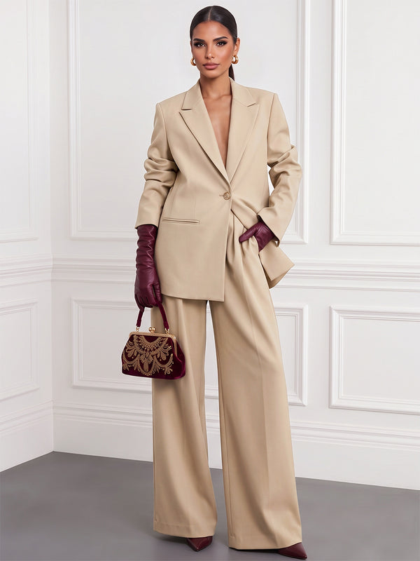 2 Pieces Sheath/Column Women's Suit Stretch Crepe V-Neck Long Sleeves Floor-Length With Pleats