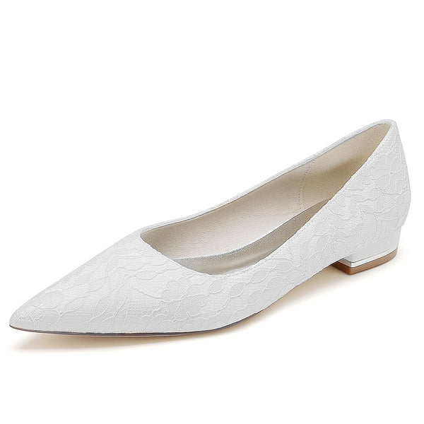 Women's Wedding Shoes Delicate Lace Low Heel Pointed Toe Comfortable Bridal Shoes